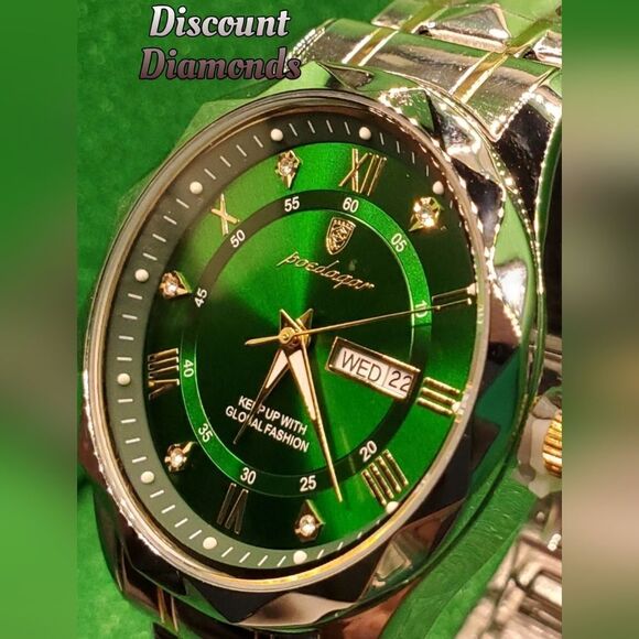 Men's Green and Gold Poedagar Quartz Watch with Stainless Steel Band. - Picture 3 of 5